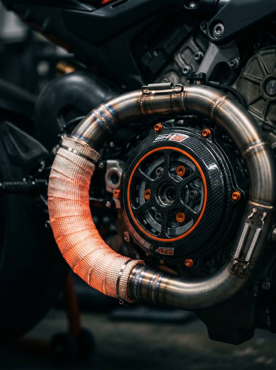 Exhaust and dry clutch detail